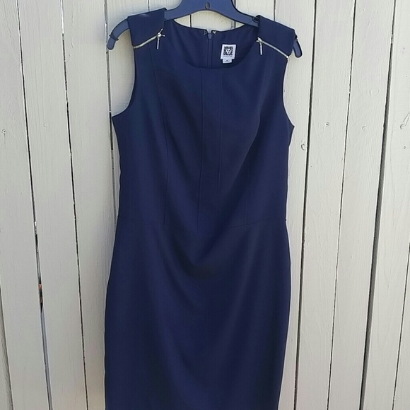 Anne Klein Navy Sheath Dress w/Gold Zipper Detail - Picture 1 of 5